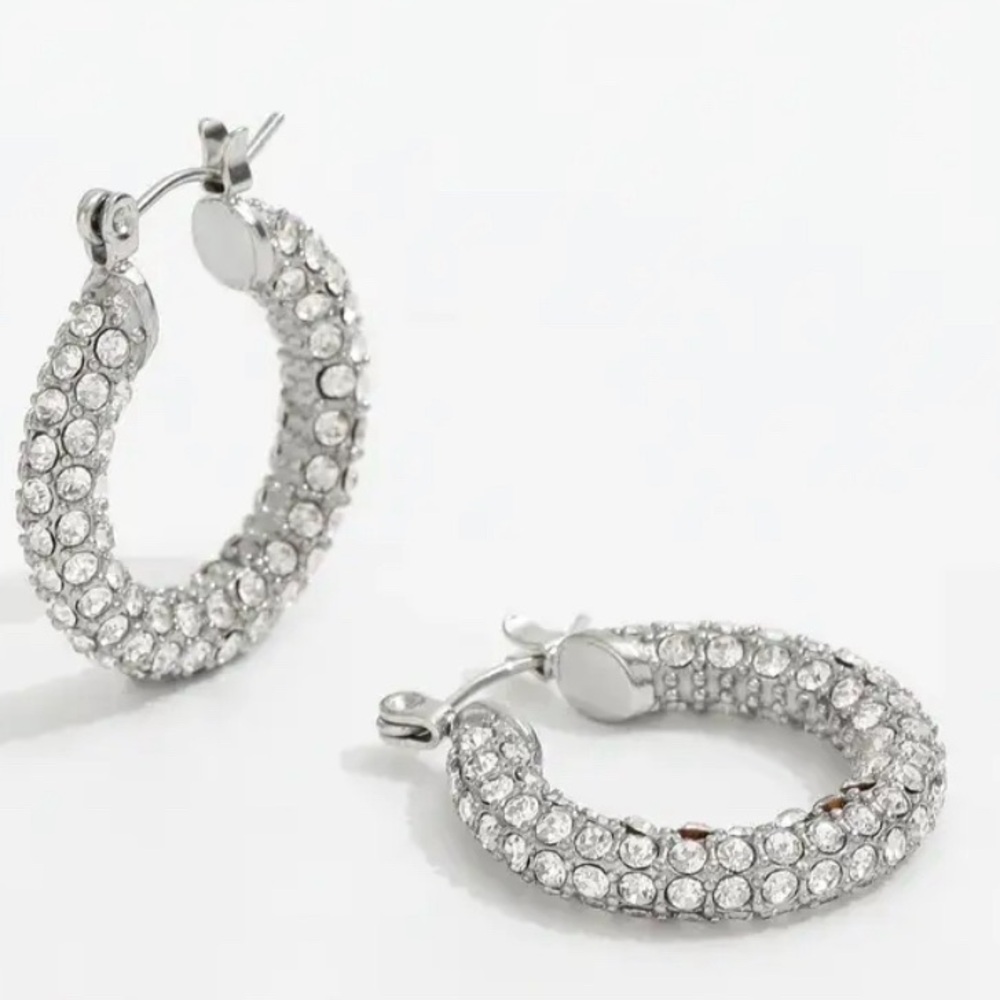 Nickel Free Micropave Hoop Earrings Silver Color Jewelry with storage box